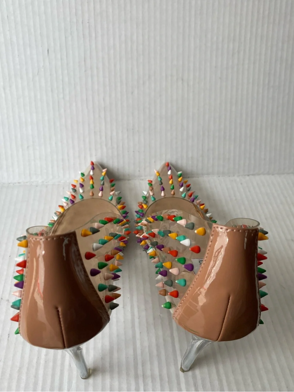 Steve Madden Vala-S Clear Rainbow Spiked Stiletto Heels Nude Pumps Size 8M - Picture 7 of 15